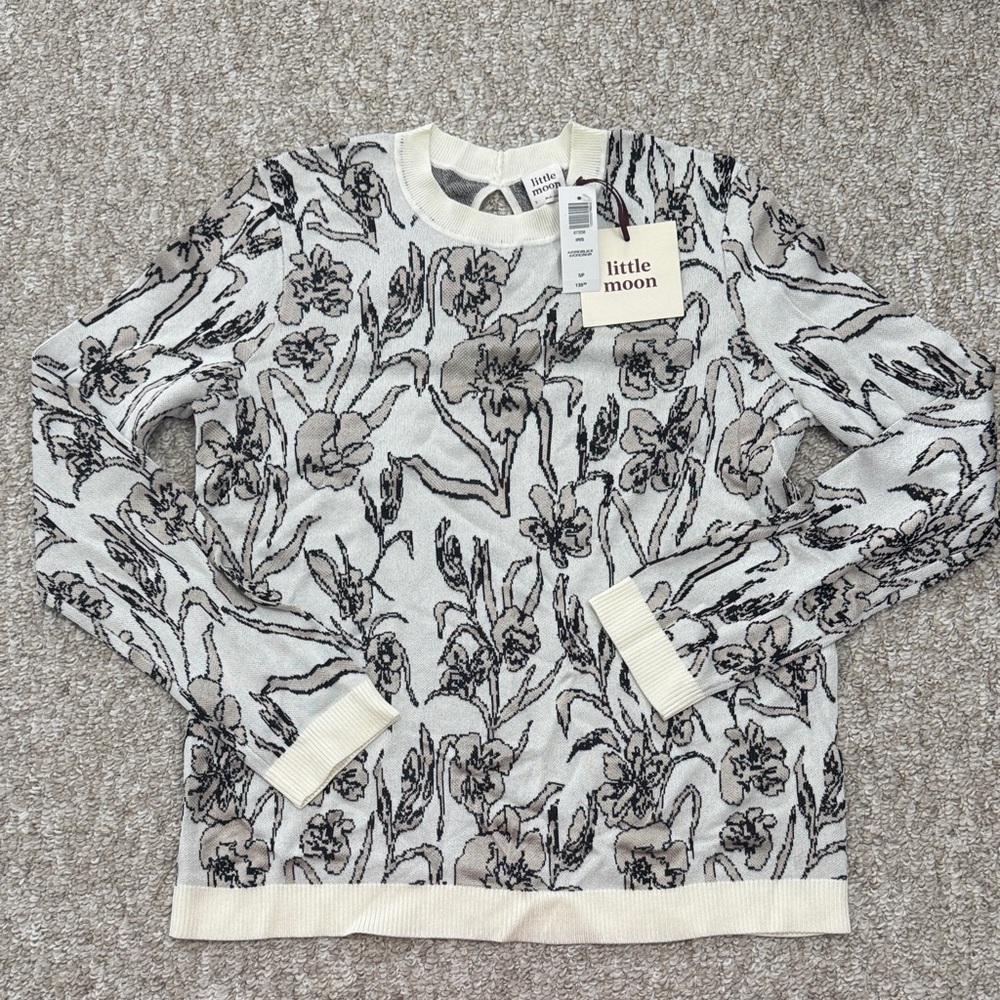 Little Moon open back Cream and Black Floral Knit